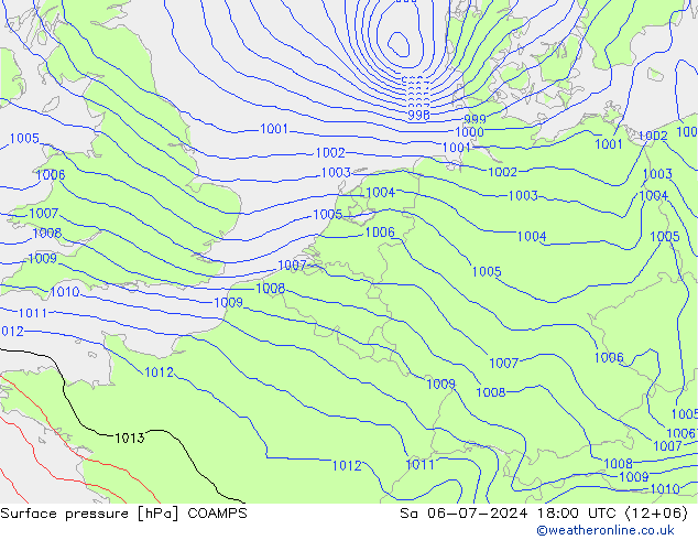 地面气压 COAMPS 星期六 06.07.2024 18 UTC
