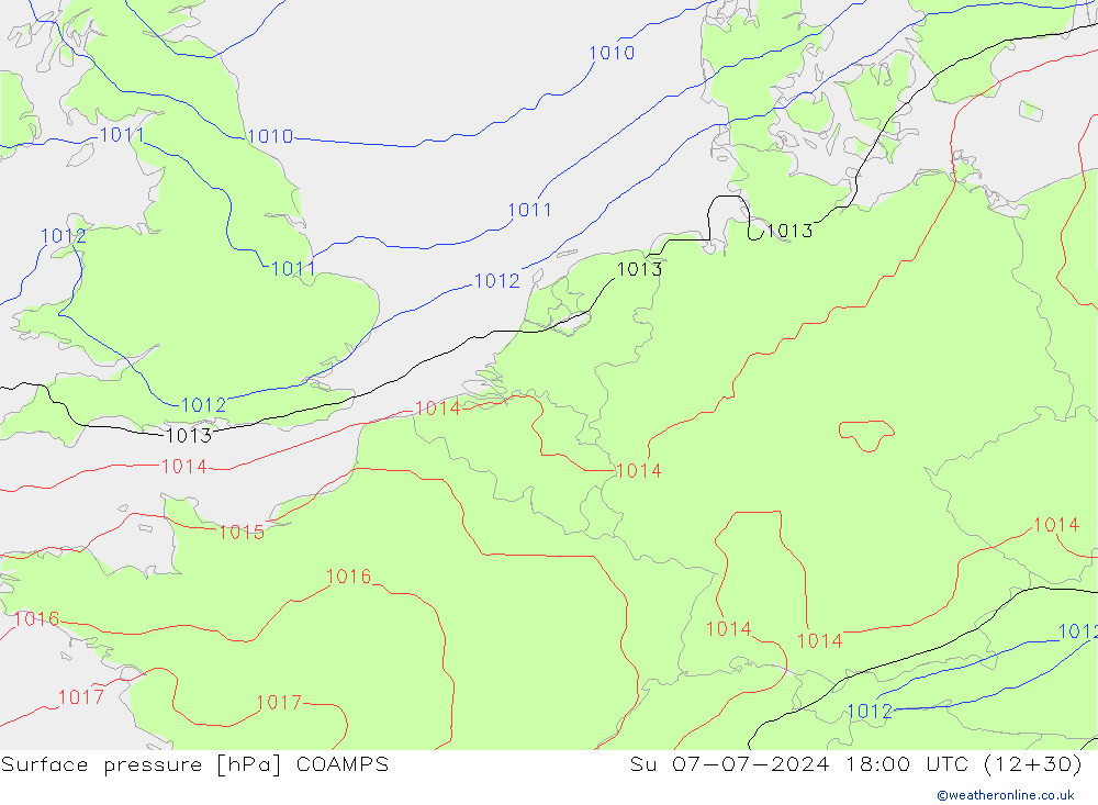 Luchtdruk (Grond) COAMPS zo 07.07.2024 18 UTC