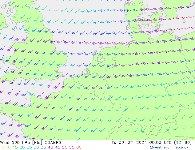 风 500 hPa COAMPS 星期二 09.07.2024 00 UTC