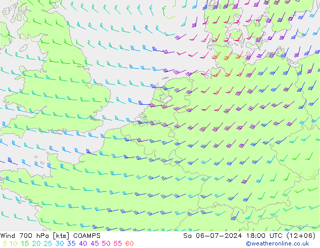 风 700 hPa COAMPS 星期六 06.07.2024 18 UTC
