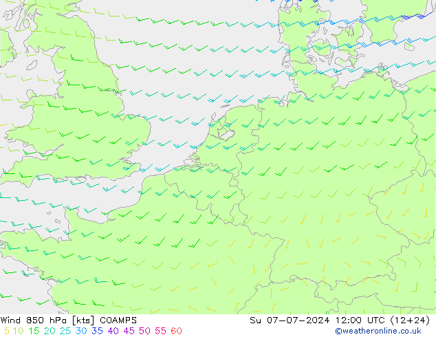 Wind 850 hPa COAMPS zo 07.07.2024 12 UTC