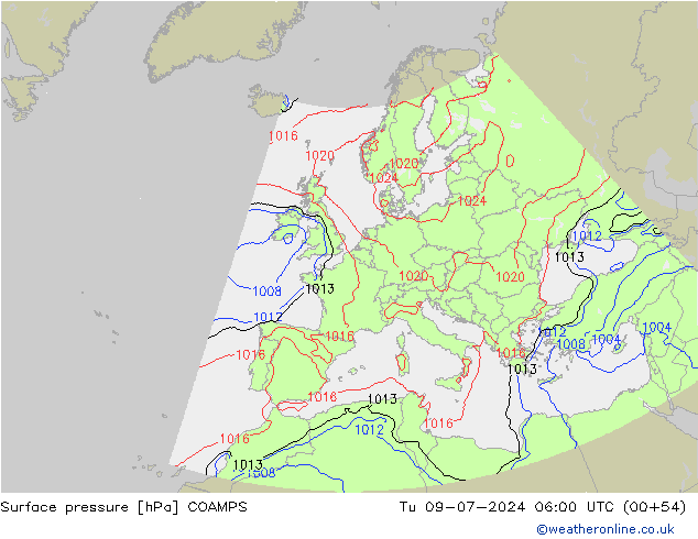地面气压 COAMPS 星期二 09.07.2024 06 UTC