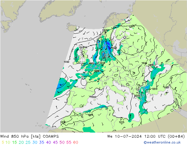风 850 hPa COAMPS 星期三 10.07.2024 12 UTC