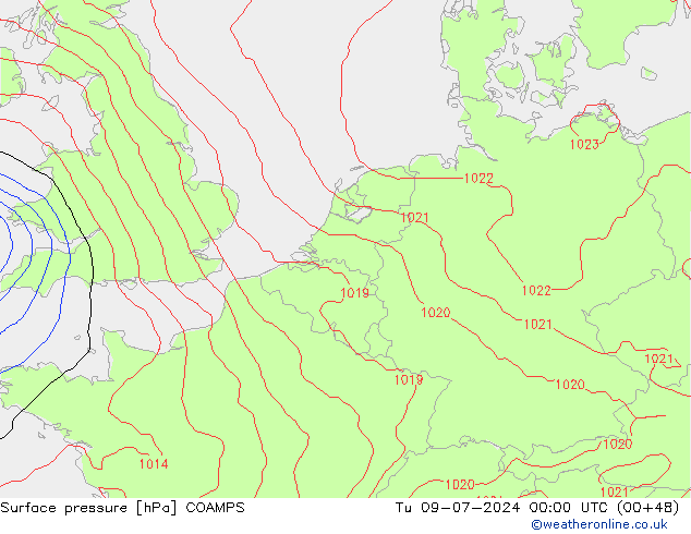 地面气压 COAMPS 星期二 09.07.2024 00 UTC