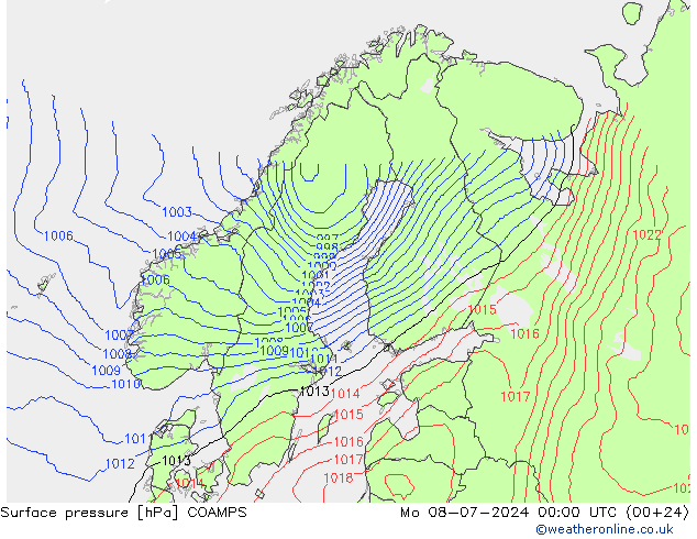 地面气压 COAMPS 星期一 08.07.2024 00 UTC