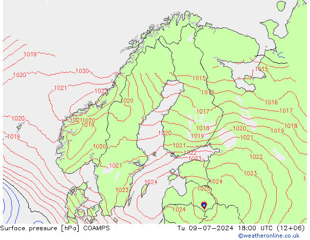 地面气压 COAMPS 星期二 09.07.2024 18 UTC