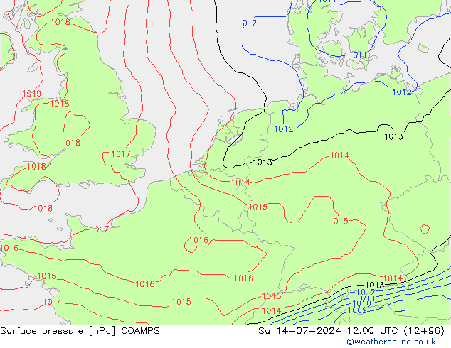 地面气压 COAMPS 星期日 14.07.2024 12 UTC
