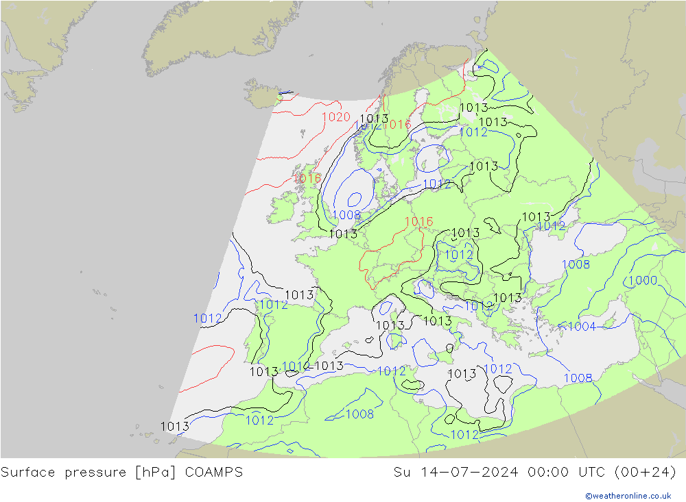 地面气压 COAMPS 星期日 14.07.2024 00 UTC