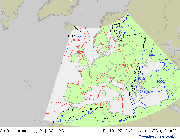 地面气压 COAMPS 星期五 19.07.2024 12 UTC