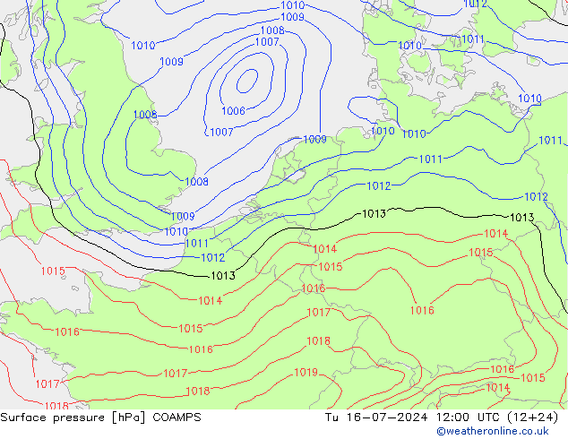 地面气压 COAMPS 星期二 16.07.2024 12 UTC