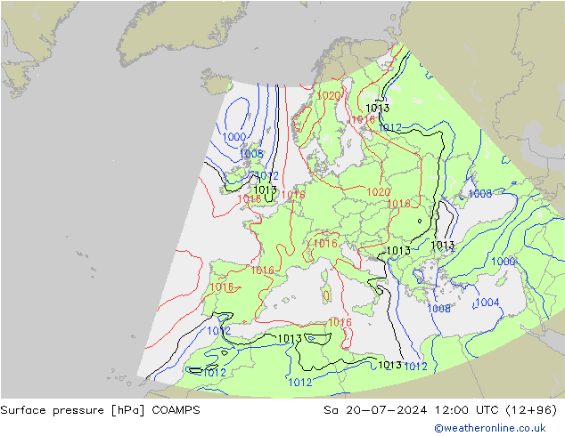 地面气压 COAMPS 星期六 20.07.2024 12 UTC