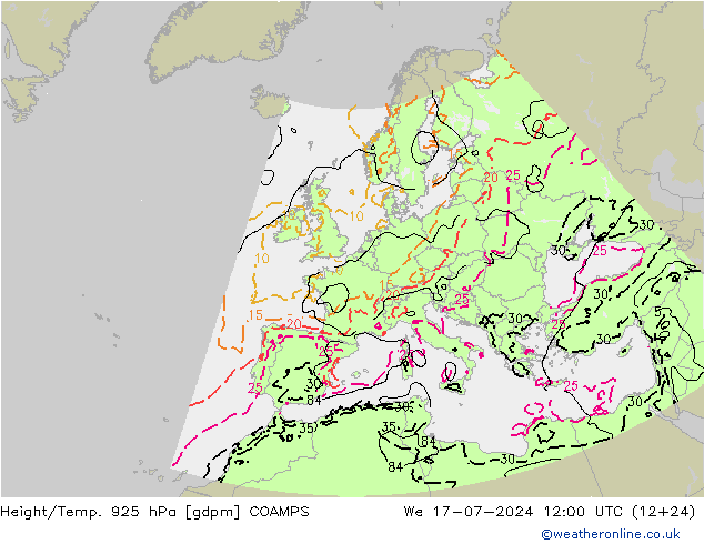 Hoogte/Temp. 925 hPa COAMPS wo 17.07.2024 12 UTC