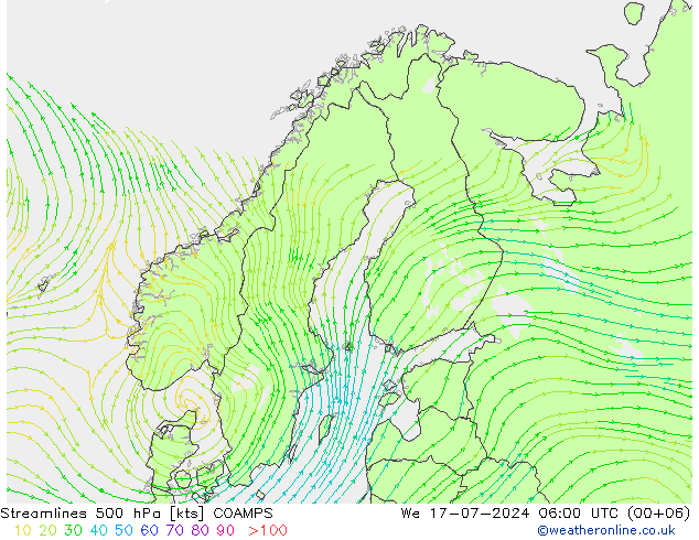 风 500 hPa COAMPS 星期三 17.07.2024 06 UTC