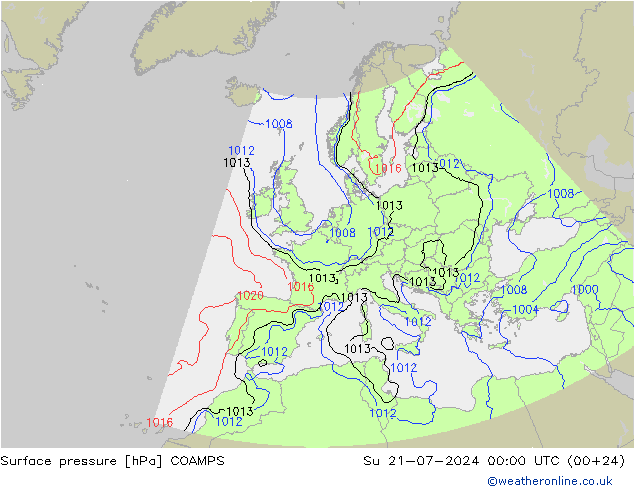 地面气压 COAMPS 星期日 21.07.2024 00 UTC
