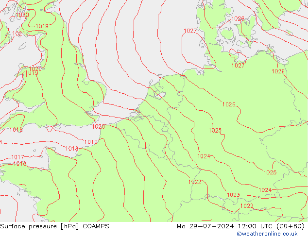 地面气压 COAMPS 星期一 29.07.2024 12 UTC