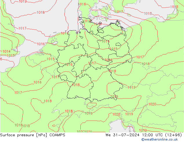 地面气压 COAMPS 星期三 31.07.2024 12 UTC