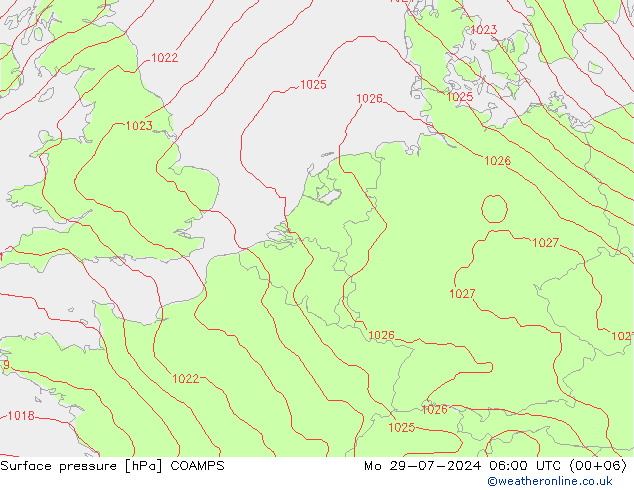 地面气压 COAMPS 星期一 29.07.2024 06 UTC