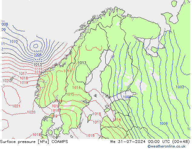 地面气压 COAMPS 星期三 31.07.2024 00 UTC