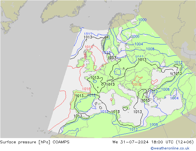 地面气压 COAMPS 星期三 31.07.2024 18 UTC