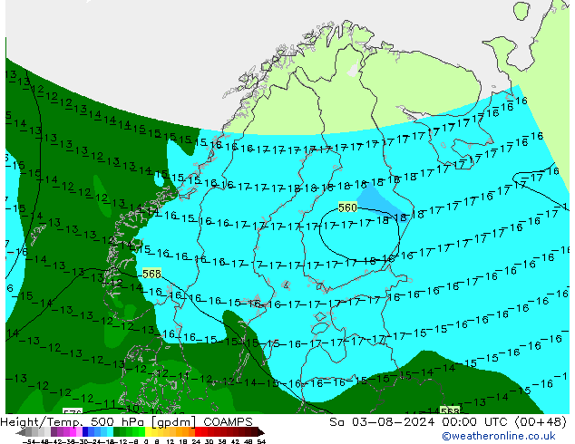 Hoogte/Temp. 500 hPa COAMPS za 03.08.2024 00 UTC