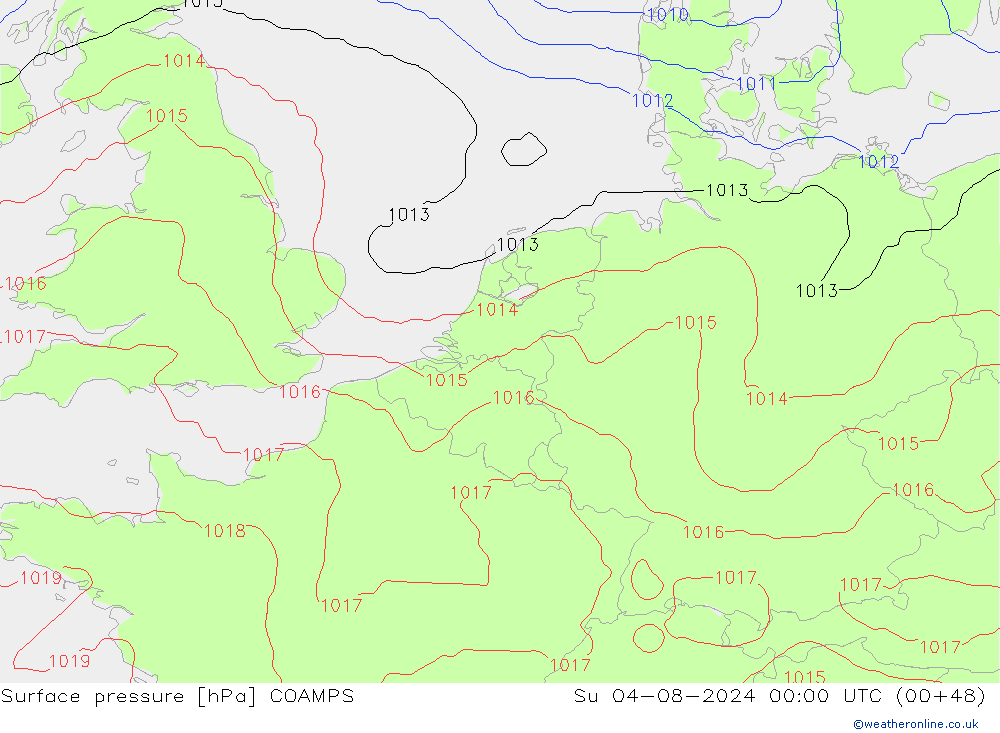 Luchtdruk (Grond) COAMPS zo 04.08.2024 00 UTC