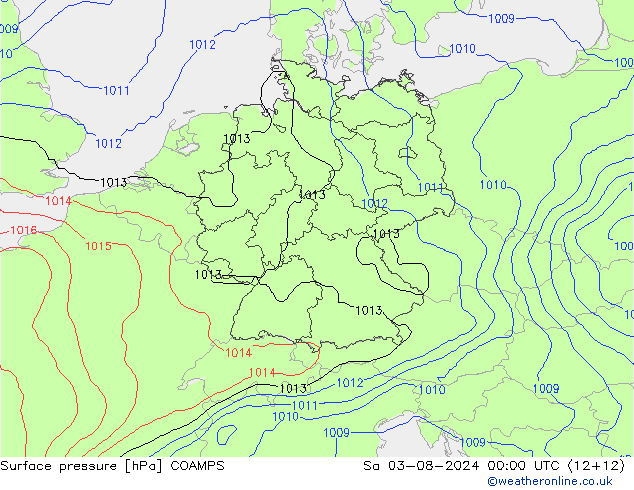 地面气压 COAMPS 星期六 03.08.2024 00 UTC