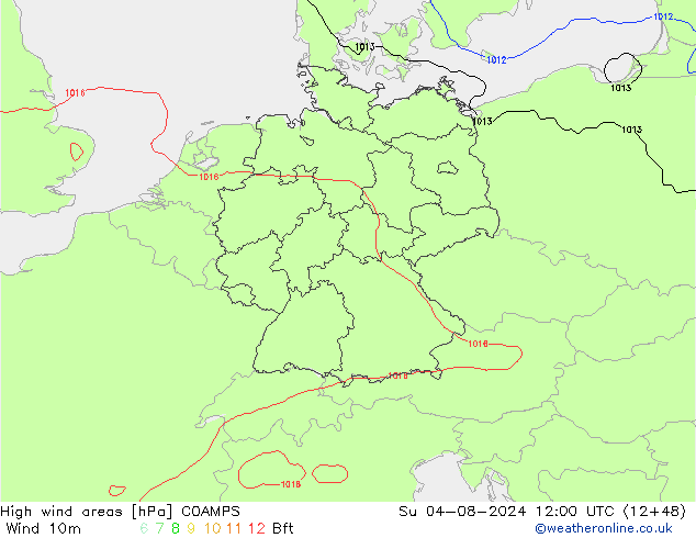 High wind areas COAMPS 星期日 04.08.2024 12 UTC