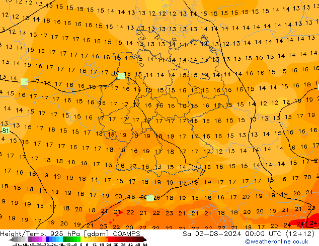 Hoogte/Temp. 925 hPa COAMPS za 03.08.2024 00 UTC