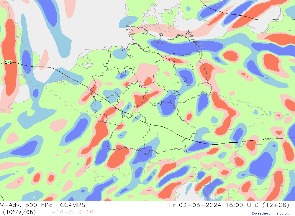 V-Adv. 500 hPa COAMPS 星期五 02.08.2024 18 UTC