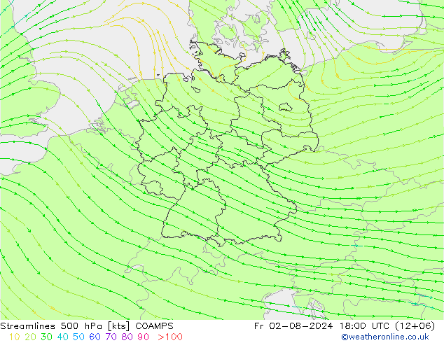Stroomlijn 500 hPa COAMPS vr 02.08.2024 18 UTC