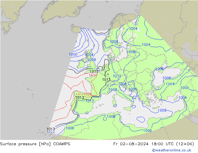 地面气压 COAMPS 星期五 02.08.2024 18 UTC