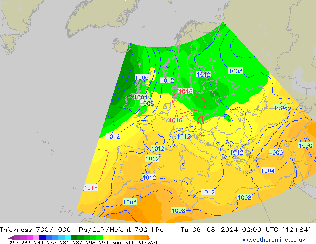 Thck 700-1000 hPa COAMPS 星期二 06.08.2024 00 UTC