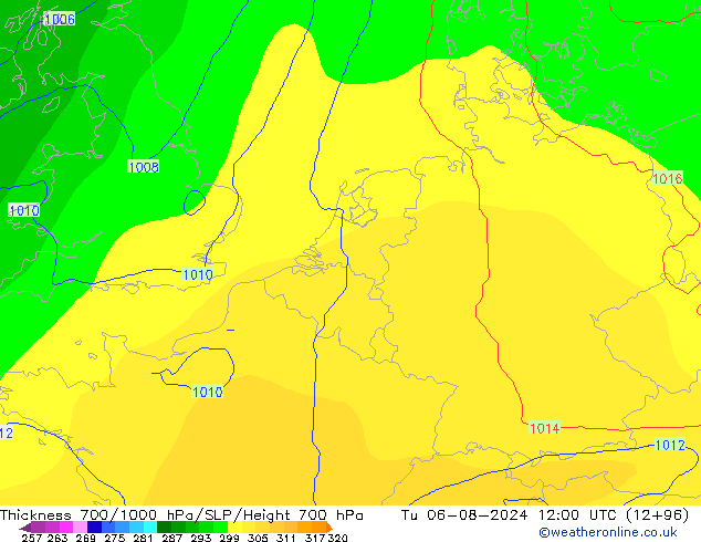 Thck 700-1000 hPa COAMPS 星期二 06.08.2024 12 UTC