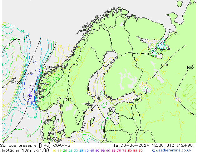 Isotachen (km/h) COAMPS di 06.08.2024 12 UTC