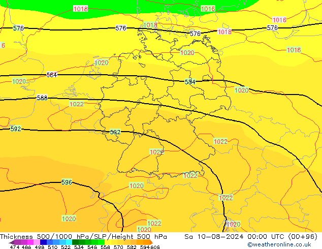 Dikte 500-1000hPa COAMPS za 10.08.2024 00 UTC