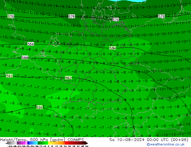 Hoogte/Temp. 500 hPa COAMPS za 10.08.2024 00 UTC