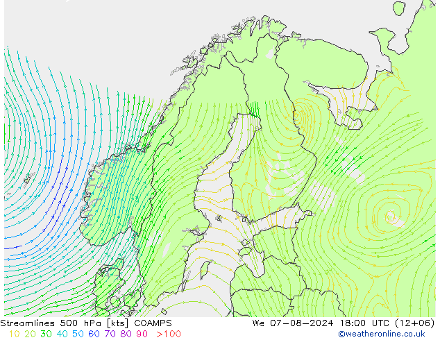 Stroomlijn 500 hPa COAMPS wo 07.08.2024 18 UTC