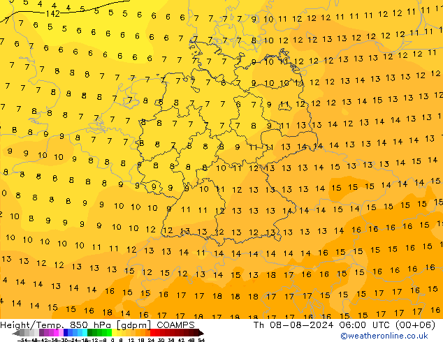 Hoogte/Temp. 850 hPa COAMPS do 08.08.2024 06 UTC