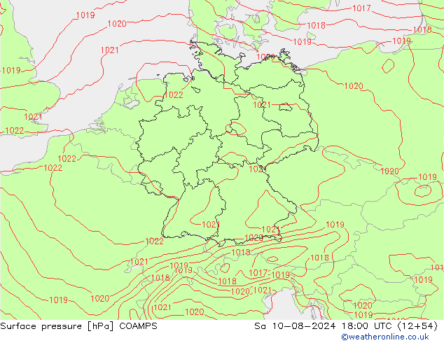 地面气压 COAMPS 星期六 10.08.2024 18 UTC
