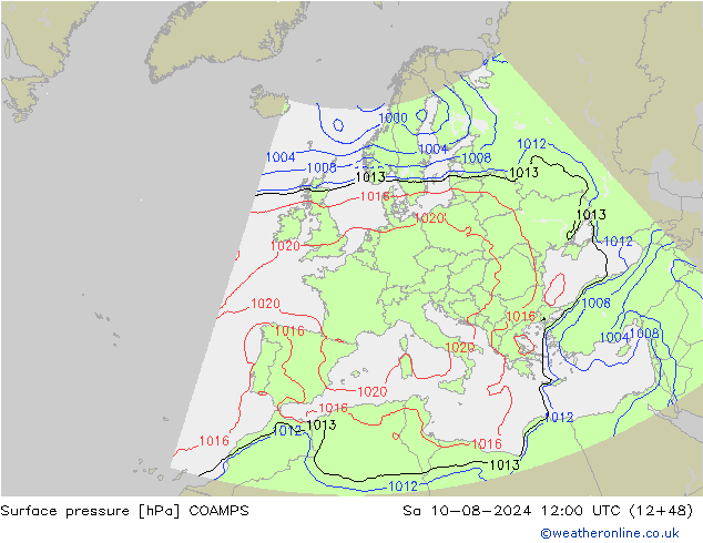 地面气压 COAMPS 星期六 10.08.2024 12 UTC