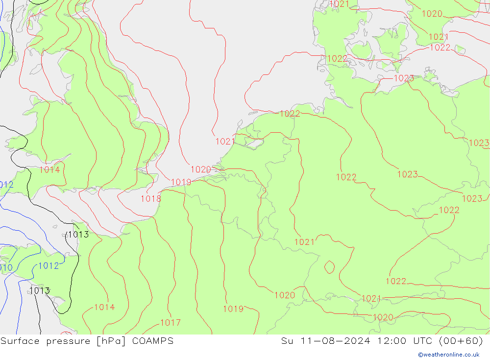 Luchtdruk (Grond) COAMPS zo 11.08.2024 12 UTC