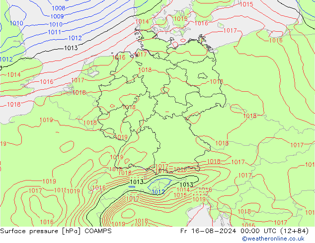 地面气压 COAMPS 星期五 16.08.2024 00 UTC