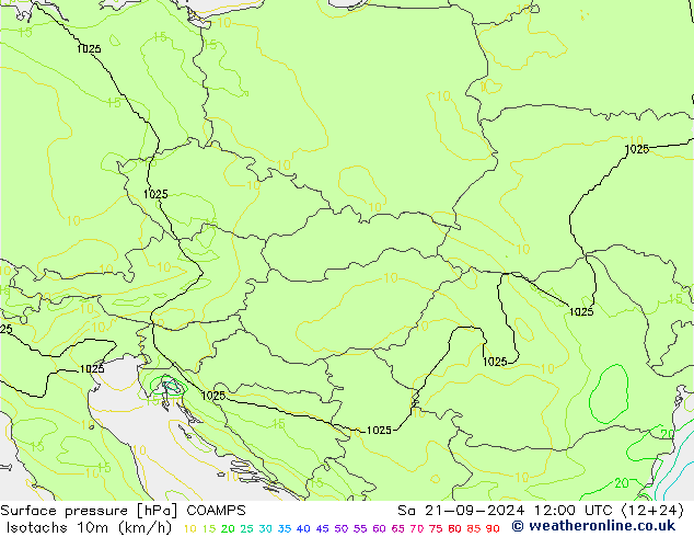 Isotachs (kph) COAMPS  21.09.2024 12 UTC