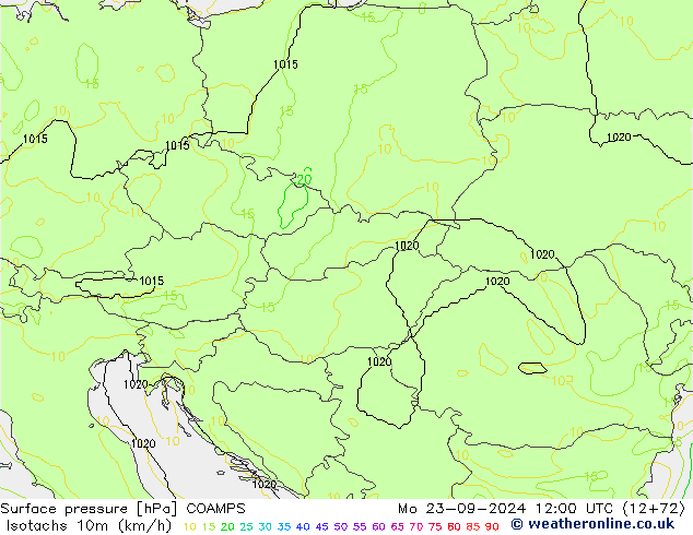 Isotachs (kph) COAMPS lun 23.09.2024 12 UTC