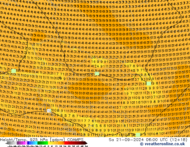 Height/Temp. 925 hPa COAMPS Sáb 21.09.2024 06 UTC