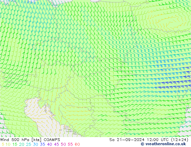 Wind 500 hPa COAMPS Sa 21.09.2024 12 UTC