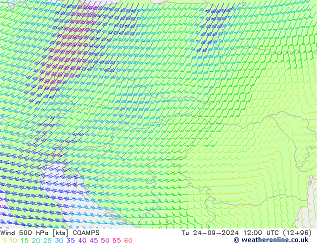 Wind 500 hPa COAMPS Tu 24.09.2024 12 UTC