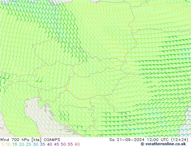 Wind 700 hPa COAMPS Sa 21.09.2024 12 UTC