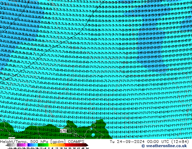 Height/Temp. 500 гПа COAMPS вт 24.09.2024 00 UTC