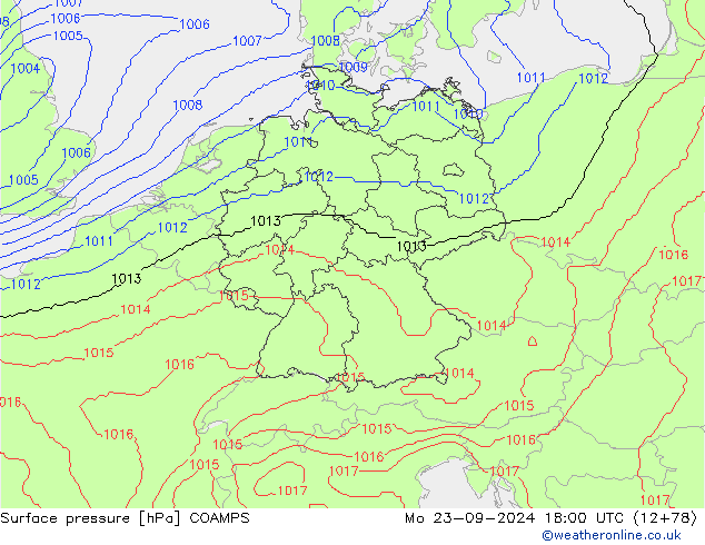 Surface pressure COAMPS Mo 23.09.2024 18 UTC